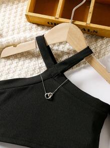 SHEIN Young Girls Sets Structured Short-Sleeved Top With Leopard Print Skirt - Black - View 7