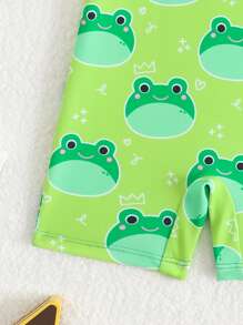 Infant/Baby Boy 1-Piece Frog Print Short Sleeve Zipper Swimsuit With Hat - Multicolor - View 4