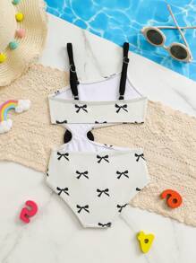 1pc Baby Girl Bow-Knot Printed One-Piece Swimsuit, Cute For Summer Beach Vacation