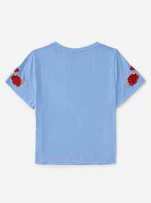 SHEIN LUNE T-shirt à manches courtes décontracté d'été grande taille avec broderie florale