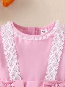 Souflis Souflis Vestido de Princesa com Manga Bufante para Menina Jovem, com Colarinho de Renda Floral, Detalhe em Laço e Bainha com Barra de Renda, Adequado para Eventos