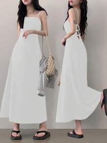 DAZY Đầm Maxi Đen Nhỏ Thanh Lịch Dài Quấn Eo Cho Nữ - trắng - Xem 1
