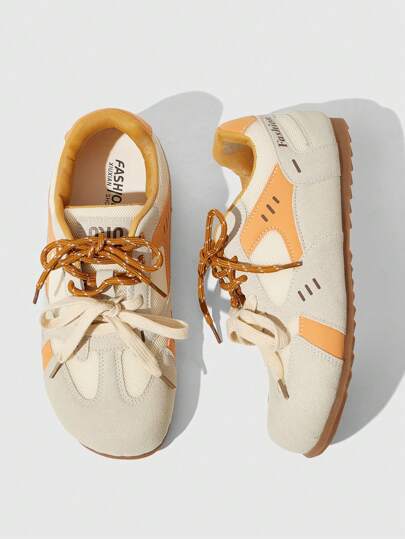 Women's Yellow Lace-Up Athletic Sneakers, Lightweight Comfortable Running Shoes, Soft Sole Casual Sports Shoes For Students Tainers