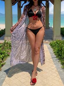 DAZY Women's Sexy Leopard Print Chiffon Cover-Up, Spring/Summer - Brown - View 2