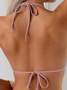 Swim Vcay Women's Specialty Fabric Shell Pendant Lace-Up Backless Top For Summer Beach Vacation - Pink - View 3