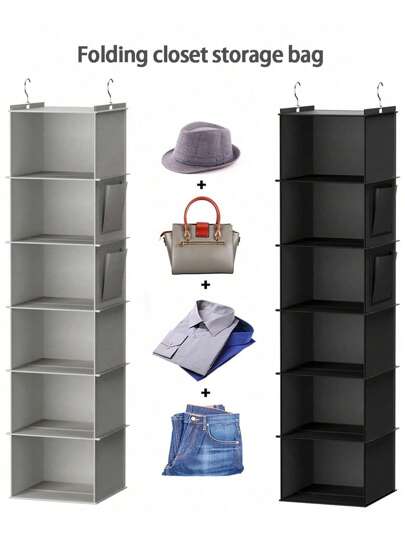 1PC Hanging Wardrobe Storage Shelf For Closet, Foldable Muti-Layers Hanging Clothes Organizer With Side Pockets And Hooks, Space Saving Foldable Garment Storage Rack For Home And Travel Use Decorations A Festival Decor Room Decor Home Decor