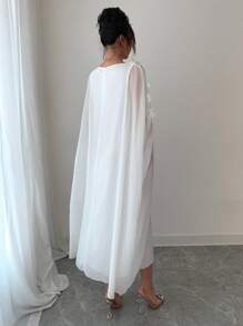 Calvaya Elegant Solid Color 3D Floral Decor Shawl Dress