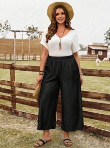 EMERY ROSE Damen Große Größen Hellblaue Jeans Optik 3/4 Hose, Frühjahr