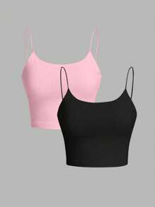 SHEIN Essnce 2 piezas, Paquete de tops casuales y minimalistas sin mangas para mujer, adecuados para el verano