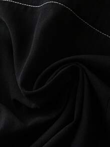 SHEIN LUNE Elegant Commute & Vacation Style Simple Casual Women's Fashion Versatile Comfortable Fabric Shirt Collar Short Sleeve Button-Up Shirt Top With Elastic Waist Shorts Set, Black & White, Plus Size, Spring/Summer/Autumn - Black and White - View 3