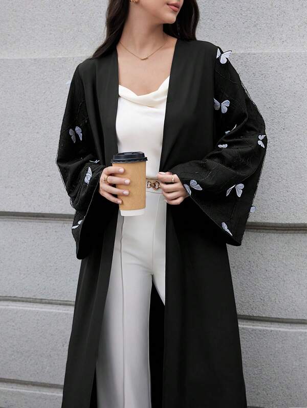 Al Najma Women's Elegant Butterfly Print Abaya Long Sleeve Robe Women Abaya, Modest
