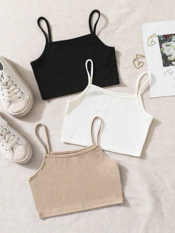 SHEIN 3pcs/Set Girls Classic Simple Comfortable Versatile Tank Tops