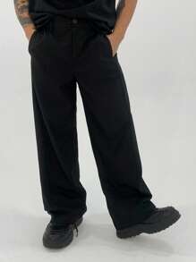 DAZY Spring Solid Black Dark Aesthetic Men Pants - Black - View 3