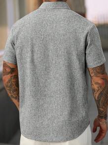 Manfinity Homme Manfinity CasualCool Men's Linen Striped Short-Sleeved Shirt For Daily Commute In Summer - Grey - View 2