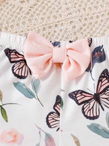 Baby Girl Letter Print Bodysuit & Butterfly Print Pants 2Pcs Set - Pink - View 5