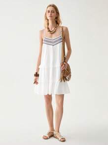 SHEIN Unity Women's Colorful Bohemian Style Spaghetti Strap Dress, Suitable For Spring/Summer Holiday - White - View 6