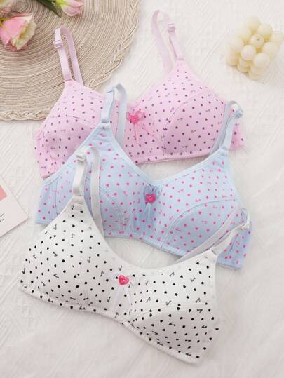 Genkimix Kids 少女可爱内衣细肩带文胸，蝴蝶结装饰肩带，全身印花图案