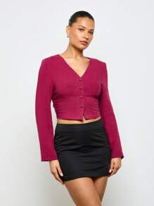 AiiRZ Long Sleeve Cross Back Cropped Blazer - Red - View 2