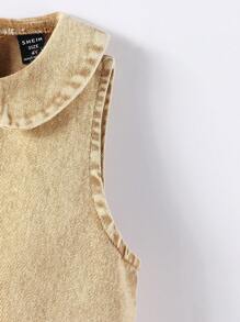 Young Girl Washed Ruffled Hem Sleeveless Denim Dress, Casual Style - Champagne - View 6