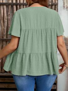 EMERY ROSE Áo cánh tay ngắn cổ tròn xếp nếp màu trơn cỡ lớn cho nữ, phong cách Boho mùa hè, trang phục phương Tây cho nữ, kỳ nghỉ - Màu xanh Bạc hà - Xem 2