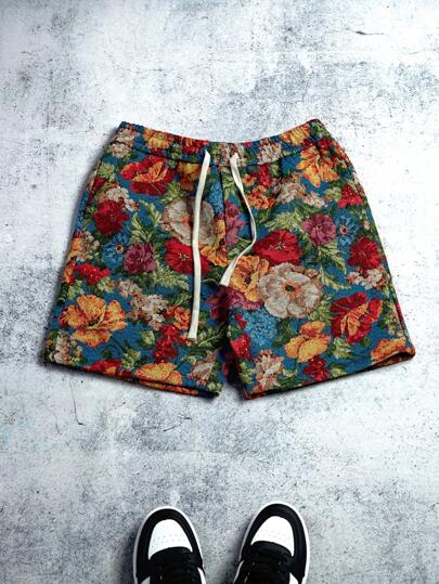 Manfinity Hypemode Floral Pattern Drawstring Waist Men's Casual Shorts With Pockets