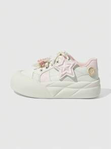 ROMWE Kawaii 女士粉色蝴蝶结系带休闲软底轻便跑步鞋，玛丽珍小皮鞋，甜美风格运动鞋 - 粉色 - 查看 3