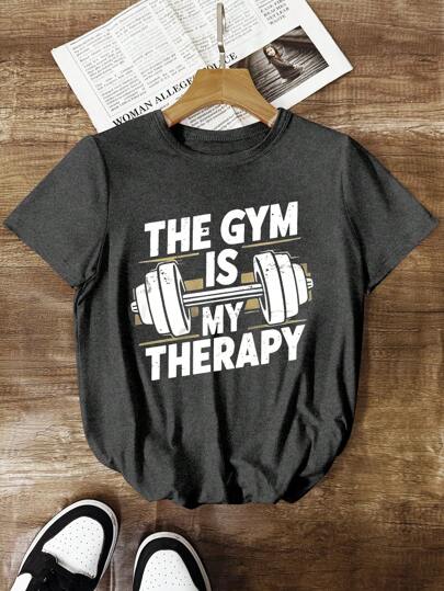 SHEIN LUNE Women Active Season Waist Up Digital Print Casual Comfortable Versatile Short Sleeve T-Shirt