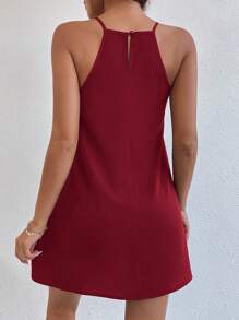 SHEIN PETITE Keyhole Back Halter Neck Short Summer Dress Summer Dresses For Women