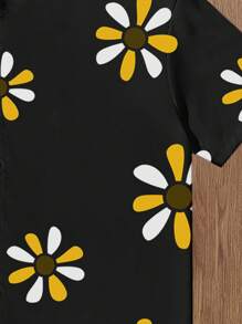 EASEVO Plus Size Men's Casual Loose Floral Print Woven Short Sleeve Shirt, Suitable For Summer - Black - View 3