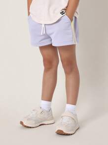 SUMWON 夏季海滩度假儿童T恤短裤套装 假日休闲运动阳光波浪图案夏威夷冲浪服 青少年儿童服装套装 - 紫色 - 查看 4