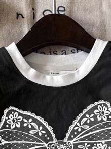 SHEIN Leap Crew 2pcs Tween Girls Cute Butterfly Print Color Block Short Sleeve T-Shirt And Shorts Set, Casual Minimalist Style For Summer - Multicolor - View 6