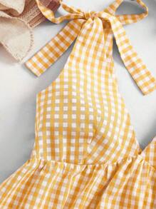 Comfortcana Vestido mini de mujer con volantes, lazo y estampado de cuadros