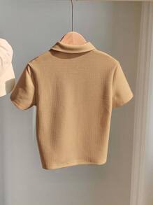 1 Stück Kleine Jungen Lässig Sport College Art Retro Textil Kurzarm Poloshirt, geeignet für Einschulung, Geburtstagsfeiern, Abendveranstaltungen, Aufführungen, Hochzeiten, Taufen, Eröffnungszeremonien, Alltagsnutzung, Schule, Reisen, Sport, Frühling und Sommer - Khaki - Übersicht 4