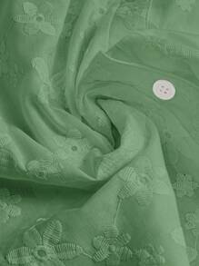EMERY ROSE 女款時尚刺繡長袖襯衫領大尺碼白色，優雅辦公穿搭 & 百搭，春/夏/秋 - 薄荷綠 - 查看 3
