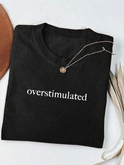 SHEIN CURVE+ Plus Size Casual Round Neck Short Sleeve Letter Print T-Shirt