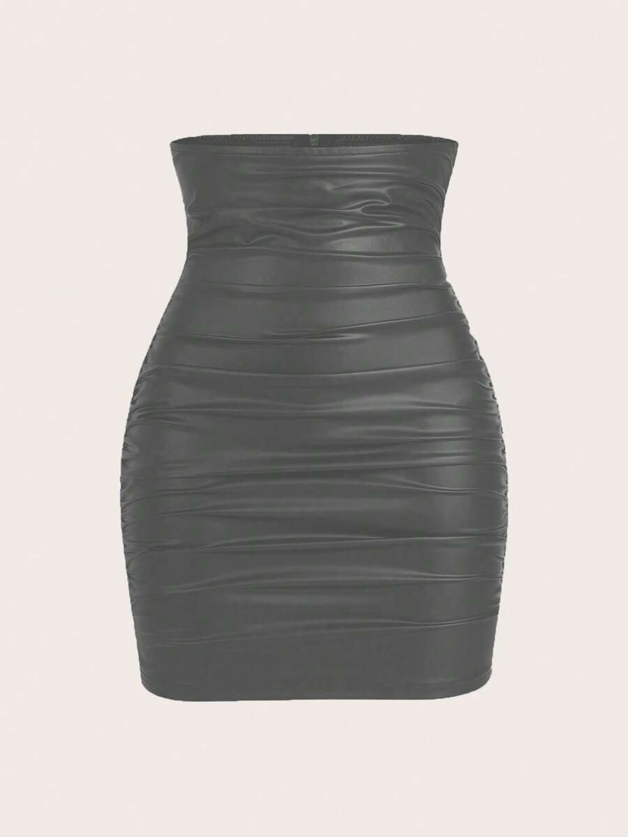 Zolique Women Solid Color Bandeau Mini Skirt, Fashionable For Summer - Light Grey - View 1