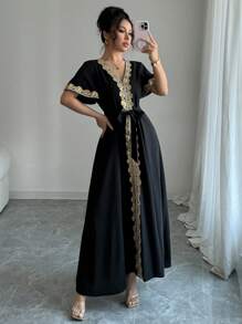 Chiquease Vestido elegante con cuello en V profundo y cinturilla para mujer