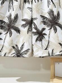SHEIN Palm Tree Printed Swim Trunks For Teenage Boys, Comfortable And Casual For Swimming Pool And Beach