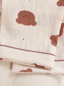 Girls Cute Rabbit Print Short Sleeve Cardigan & Long Pants 2pcs Casual Comfy Homewear Set - Apricot - View 6