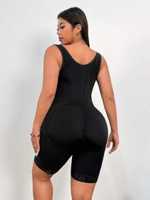 SHEIN EZwear Mono ajustable con escote en V profundo y cremallera delantera para mujer de talla grande