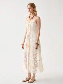 Florisole Vacation Casual Solid Color Lace Camisole Dress - Apricot - View 5