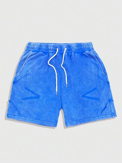 ROMWE Avant Men's Casual Drawstring Waist Pockets Star Patch Shorts