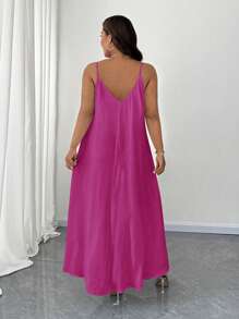 Maweii Plus Size Elegant Solid Color Spaghetti Strap Dress Maxi Women Outfit