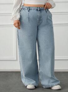 RueChic Plus Elastic Waist Medium Wash Mom Jean - Medium Wash - View 1