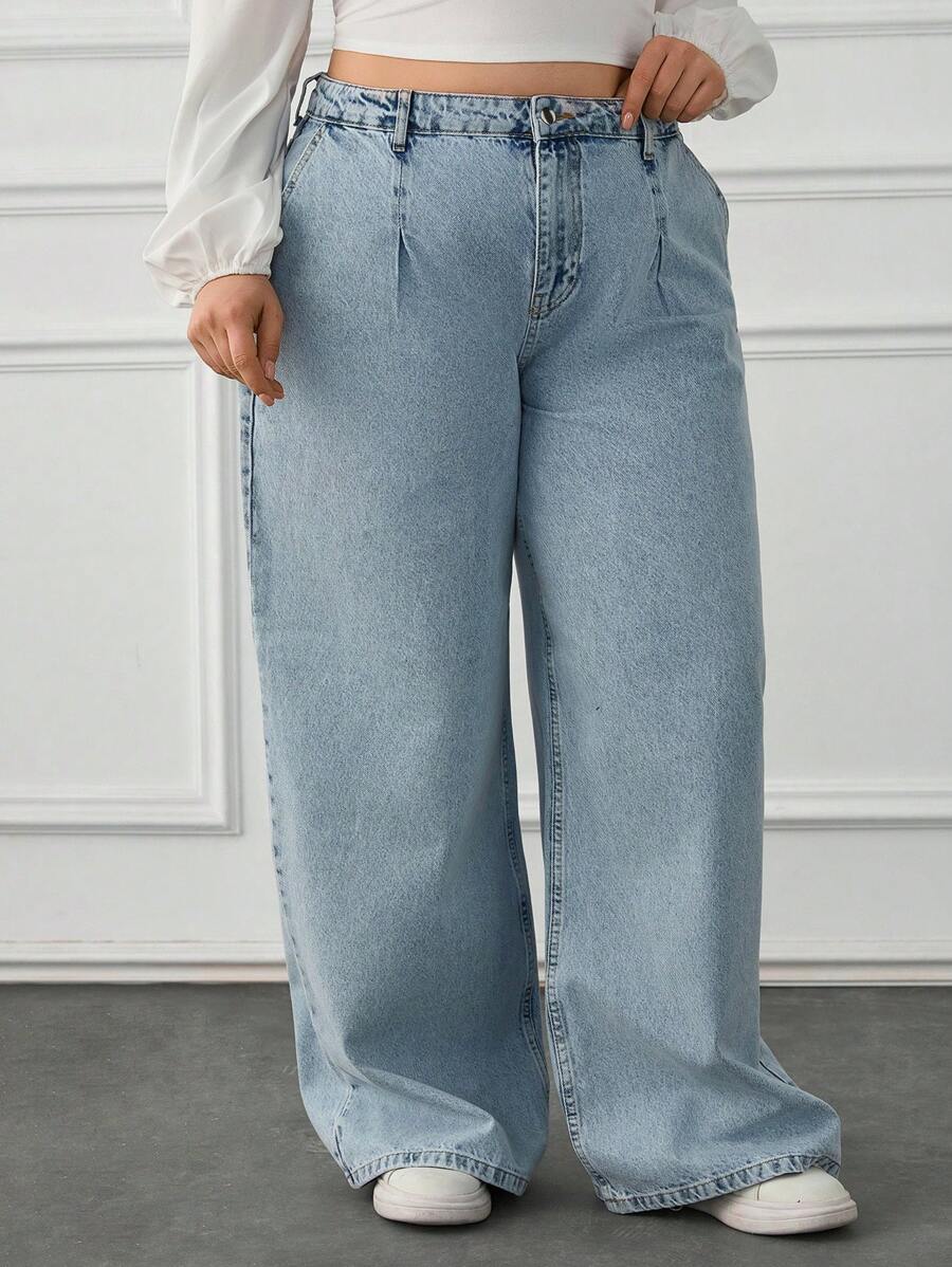 RueChic Plus Elastic Waist Medium Wash Mom Jean - Medium Wash - View 1