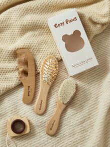 Cozy Pixies 3 Peças Conjunto de Cuidados com o Bebê com Escova de Lã de Madeira