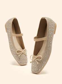 CUCCOO BASICS Women's Fashion Sparkling Brocade Mary Jane Flats, School/Student Cute & Sweet Style, Apricot Color - Apricot - View 5