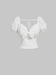 SHEIN MOD 大码女式刺绣纹理休闲度假套装，前系带衬衫搭配A字裙两件套，夏季服装，女装套装，休闲女装，生日女装，节日大码服装，飘逸女裙，女式套装，娇小款半身裙，白色半身裙，端庄上衣，演唱会服装，白色夏季上衣搭配荷叶边半身裙 - 白色 - 查看 3