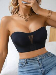 SHEIN Black Sexy One-Shoulder Lift Support Front Buckle Strapless Lingerie Bra