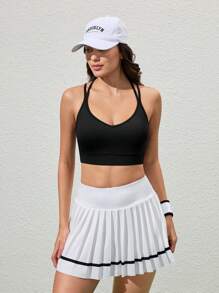 CourtClass Women's Crop Crisscross Racerback Sports Bra With Stylish Strap Design For Support And Comfort - Black - View 4